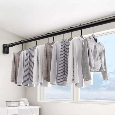 BBHW Hanging Closet Rod Extender, No Drill Adjustable Clothes Closet Bar, Stainless Steel Shower Curtain Pole for Wardrobe, Garment Organizer Rack (Color : Black, Size : 1.8~3.0m (70.9~118in))