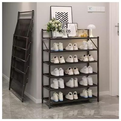 3/4/3/6 Tiers Folding Shoe Rack Iron Multi-layer Shoe Cabinet Installation-free Shoes Storage Organizer Black/white Simple Shoe Shelf For Household Doorway Entryway ( Color : Black , Size : 6-Tier )