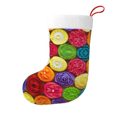 Christmas Stockings Christmas Holiday Xmas GiftChristmas Tree Decoration Colorful Cupcakes Rainbow Flower Cake Personalised Christmas Stocking Large Print Fluffy Hanging Christmas Decorations Stocki