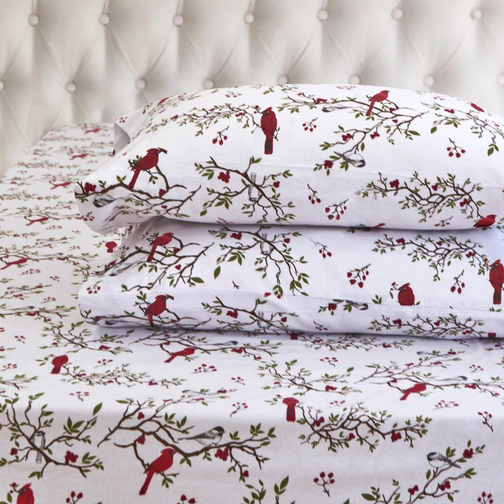 Elegant Comfort Ultra Soft 4-Piece 100% Turkish Cotton Flannel Sheet Set - Holiday Christmas Flannel Sheets, Warm and Cozy Premium Quality, Deep Pocket Fitted Sheet- King, Cardinal