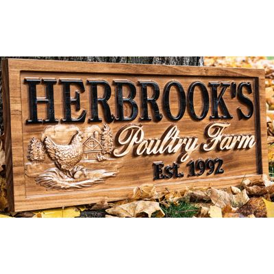 Personalized Chicken Farmhouse Sign Wood Wedding Gift Wooden Farmhouse Decor Family Name Sign Couple Established Hen Custom Carved Farm Sign