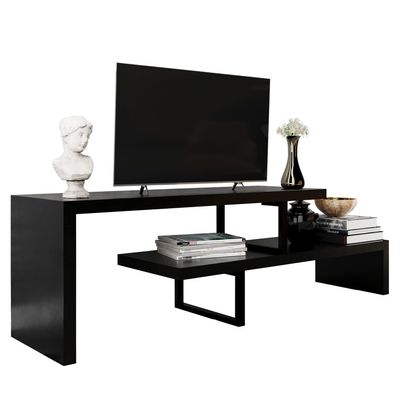 LeisureMod Orford Mid-Century Modern TV Stand with MDF Shelves and Powder Coated Iron Legs for Living Room (Ebony)