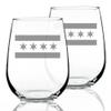 Bevvee Chicago Flag  Stemless Wine Glasses - Set of 2 - Chitown Gifts - Large 17 Ounce view 1