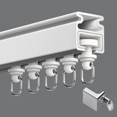 Curtain Track System, 2 4 6 12 24 26 Ft Heavy Aluminum Alloy Ceiling Curtain Rod With Mute Rollers, Indoor Home Commercial Straight Single Tracks Room Divider ( Color : White Ceiling Mount , Size : 6f
