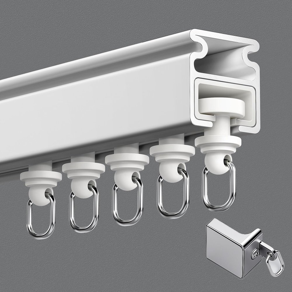 Curtain Track System, 2 4 6 12 24 26 Ft Heavy Aluminum Alloy Ceiling Curtain Rod With Mute Rollers, Indoor Home Commercial Straight Single Tracks Room Divider ( Color : White Ceiling Mount , Size : 6f