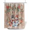 Anzona Christmas Snowman Waterproof Shower Curtains Set - Extra Long 72 x 96 Inch, Xmas Poinsettia Botanical Balls Vintage Polyester Fabric Bath Curtain with 12 Hooks, Bathroom Accessories, 1 Panel view 2