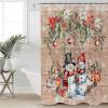 Anzona Christmas Snowman Waterproof Shower Curtains Set - Extra Long 72 x 96 Inch, Xmas Poinsettia Botanical Balls Vintage Polyester Fabric Bath Curtain with 12 Hooks, Bathroom Accessories, 1 Panel view 3