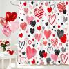 Lindameler Cute Valentine's Day Shower Curtain Set Funny Abstract Modern Red and Black Hearts Shower Curtain for Bathroom Romantic Waterproof Polyester Fabric Shower Curtain 72x72 INES with 12 Hooks view 1