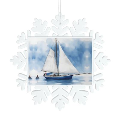 Blue Sailboat 1 Print Christmas Snowflake Decor Hanging Xmas Tree Santa Keepsake Home Souvenir Gifts
