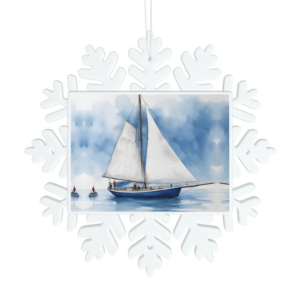 Blue Sailboat 1 Print Christmas Snowflake Decor Hanging Xmas Tree Santa Keepsake Home Souvenir Gifts