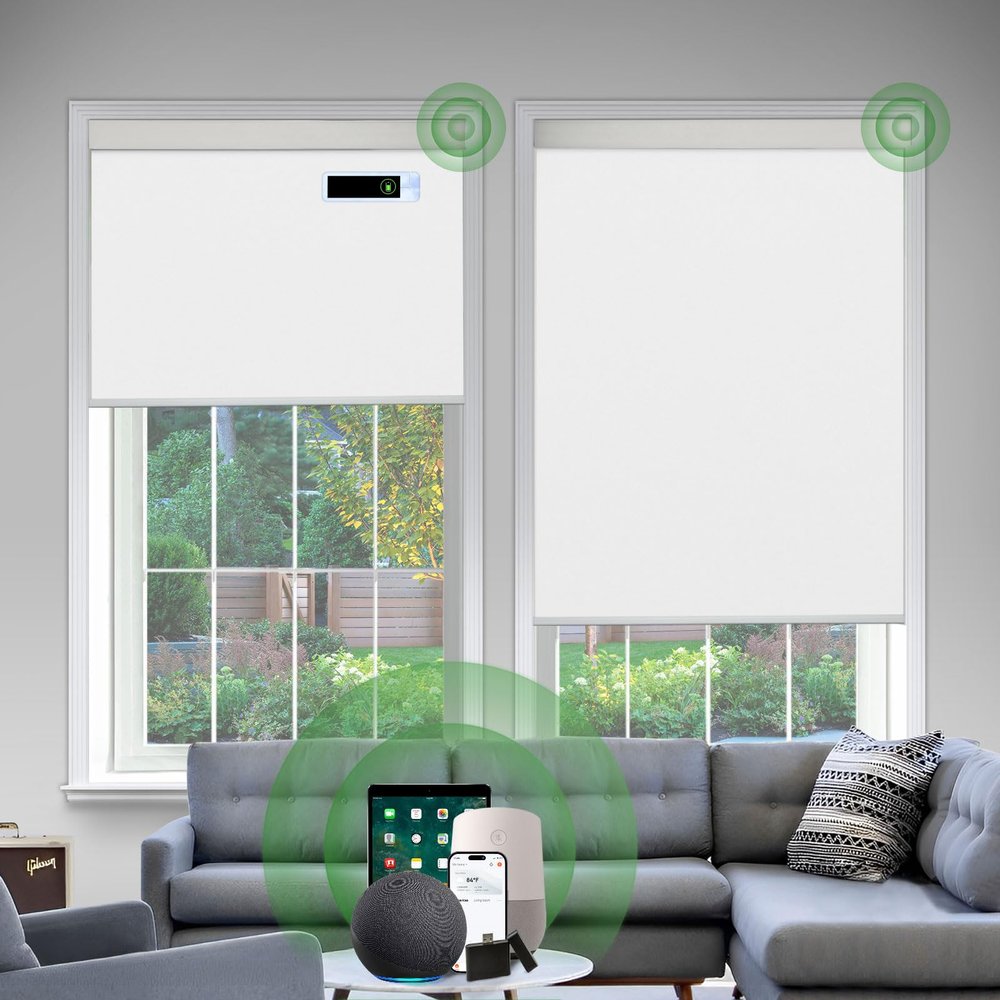 DONGFXK Motorized Blinds with Remote, Blackout Cooling Automatic Shades with Solar Panel Cordless Smart Blinds for Windows, Custom Electric Blinds Horizontal Roller Shades,White,27" W X 72" H