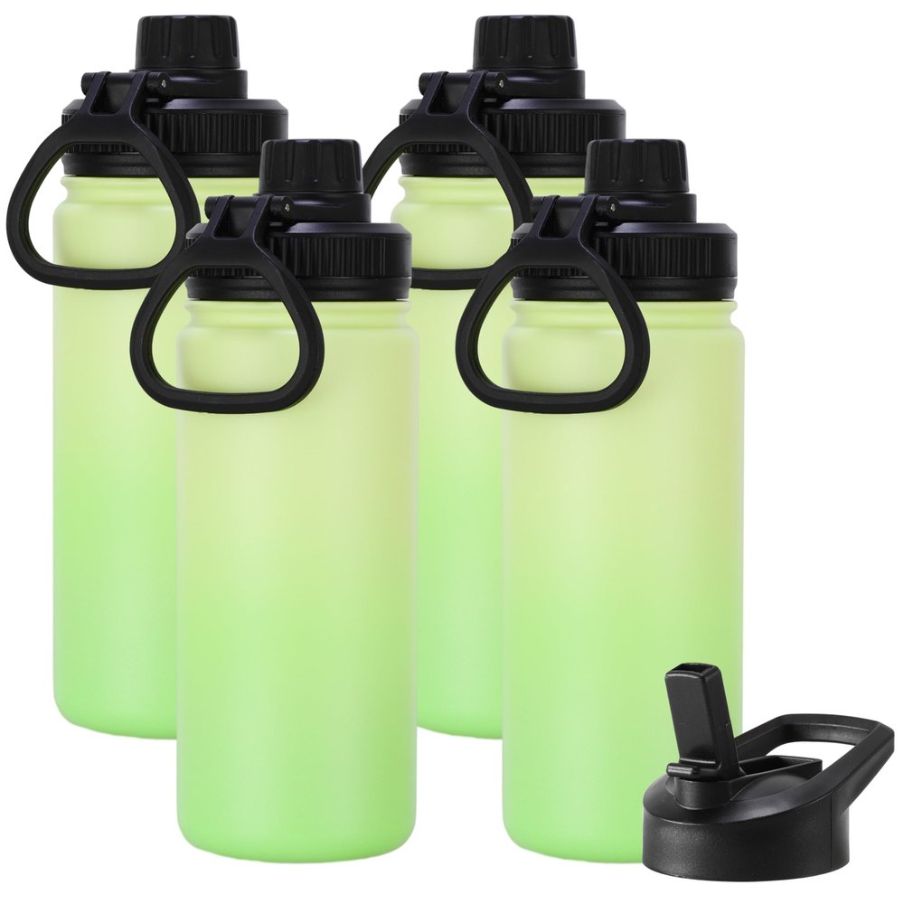 DOMICARE 16 oz Kids Water Bottle for School Stainless Steel Double Wall Vacuum Insulated Water Bottle with Straw lids & Spout Lid, Leakproof BPA Free (Green gradient,4)