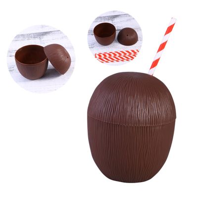 jojofuny Tropical Coconut Drink Cups with Straw Pe Party Cups for Luau Hawaiian Beach Theme Reusable Drinkware for Summer Parties and Bbq Favors Random Color