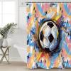 Anzona Soccer Waterproof Shower Curtains Set - Standard 66 x 72 Inch, Yellow Blue Pink Watercolor Abstract Art Sports Polyester Fabric Bathroom Curtain with 12 Hooks, Bathroom Accessories, 1 Panel view 1