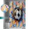 Anzona Soccer Waterproof Shower Curtains Set - Standard 66 x 72 Inch, Yellow Blue Pink Watercolor Abstract Art Sports Polyester Fabric Bathroom Curtain with 12 Hooks, Bathroom Accessories, 1 Panel view 4