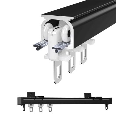 Black Ceiling Curtain Track, Room Divider Curtain Rod, Ceiling Wall Mount Curtain Sliding Track System Set, Room Divider, with Silent Pulleys, Great for Installing Curtains (Color : Black (Side Mount