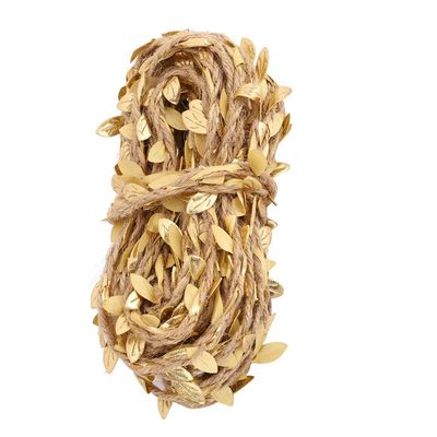 BEIJIALY 10m Artificial Leaf Rope Vine Garland Weaving Hemp Rope Burlap Leaf Ribbon, Fake Hanging Plants Leaves for DIY Home Craft Wedding Party Decor(Gold)