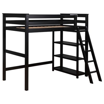 Coaster Home Furnishings Anica Transitional Wood Twin Size Loft Bed Frame with Ladder and Guardrails Fully Slatted Mattress Ready Foundation Black 460084