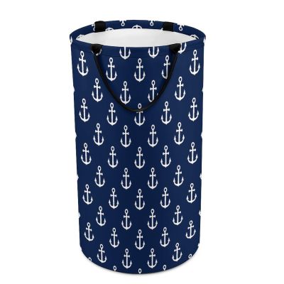 Large Waterproof Laundry With Handles, Easy Storage Basket, Freestanding Laundry Hamper, Tall Clothes Hamper Compatible with Navy Nautical Anchor