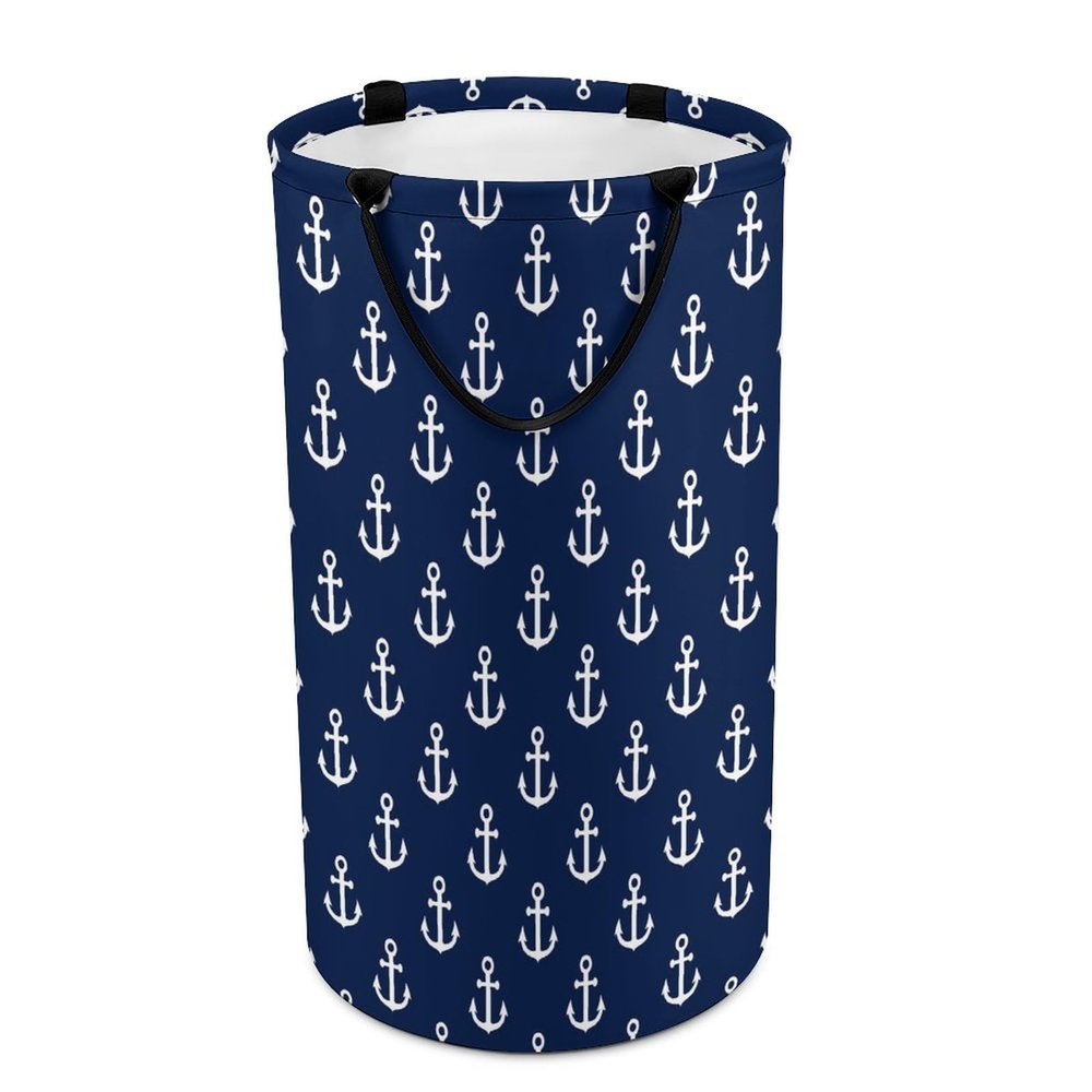 Large Waterproof Laundry With Handles, Easy Storage Basket, Freestanding Laundry Hamper, Tall Clothes Hamper Compatible with Navy Nautical Anchor