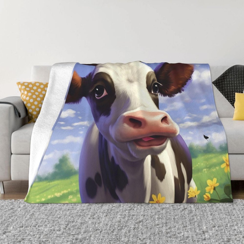 Cute Cow Print Micro Fleece Blanket Throw Blanket Ultra-Soft Fuzzy Blankets Light Weight Plush Blanket Warm Cozy Blanket for Living Room Bedroom Sofa 80"x60"