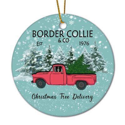 DOREENABE Dog Owner Gift, Christmas Tree Delivery Ornament, Vintage Red Truck Ceramic Ornament, Stocking Stuffers Ornament, Xmas Gift Tag, 2022 Holiday Keepsake, Funny Pet Dog Ornament