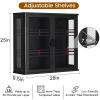 NEWOWNDS Black Tempered Glass Display Wall Storage Cabinet,Bathroom Wall Cabinet,Wall Mounted Cabinet with Curved Edges, Floating Cabinet with Adjustable Shelves for Kitchen,Dining Room,Bathroom view 3