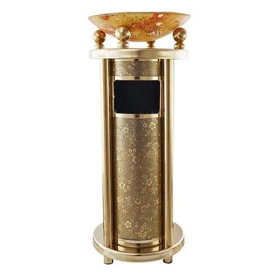 CHICKEN Hotel Trash Can Luxury Stainless Steel Trash Can with Ashtray Indoor and Outdoor Cylindrical Trash Can for Office Area Hotel Mall Park Recycling Bin (Color : A)
