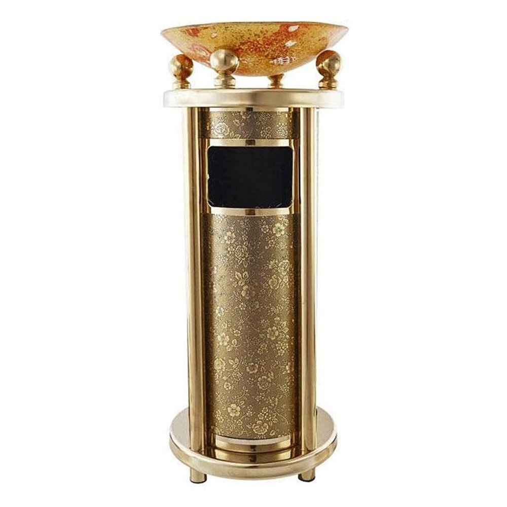 CHICKEN Hotel Trash Can Luxury Stainless Steel Trash Can with Ashtray Indoor and Outdoor Cylindrical Trash Can for Office Area Hotel Mall Park Recycling Bin (Color : A)