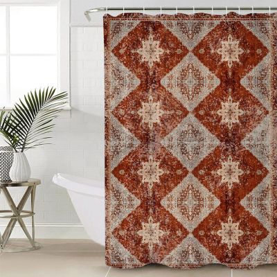 Anzona Retro Brown Waterproof Shower Curtains Set - Standard 72 x 72 Inch, Boho Western Modern Geometric Abstract Art Polyester Fabric Bathroom Curtain with 12 Hooks, Bathroom Accessories, 1 Panel