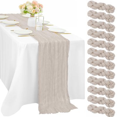 12 Pcs Cheesecloth Table Runner 10FT Rose Brown Runner for Tables Gauze Fabric 35 x 120 Inches Long Boho Table Runner Decor Rustic Sheer Runner for Wedding Birthday Bridal Shower Party (Rose Brown)