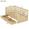 Wood Twin Size Daybed with Fence Guardrails and 2 Drawers, Used as Independent Floor Bed & Daybed,for Kids Toddler Teens Adults Bedroom Use (Natural@Fence, Twin) view 2