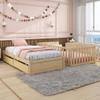 Wood Twin Size Daybed with Fence Guardrails and 2 Drawers, Used as Independent Floor Bed & Daybed,for Kids Toddler Teens Adults Bedroom Use (Natural@Fence, Twin) view 3