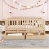 Wood Twin Size Daybed with Fence Guardrails and 2 Drawers, Used as Independent Floor Bed & Daybed,for Kids Toddler Teens Adults Bedroom Use (Natural@Fence, Twin) view 4