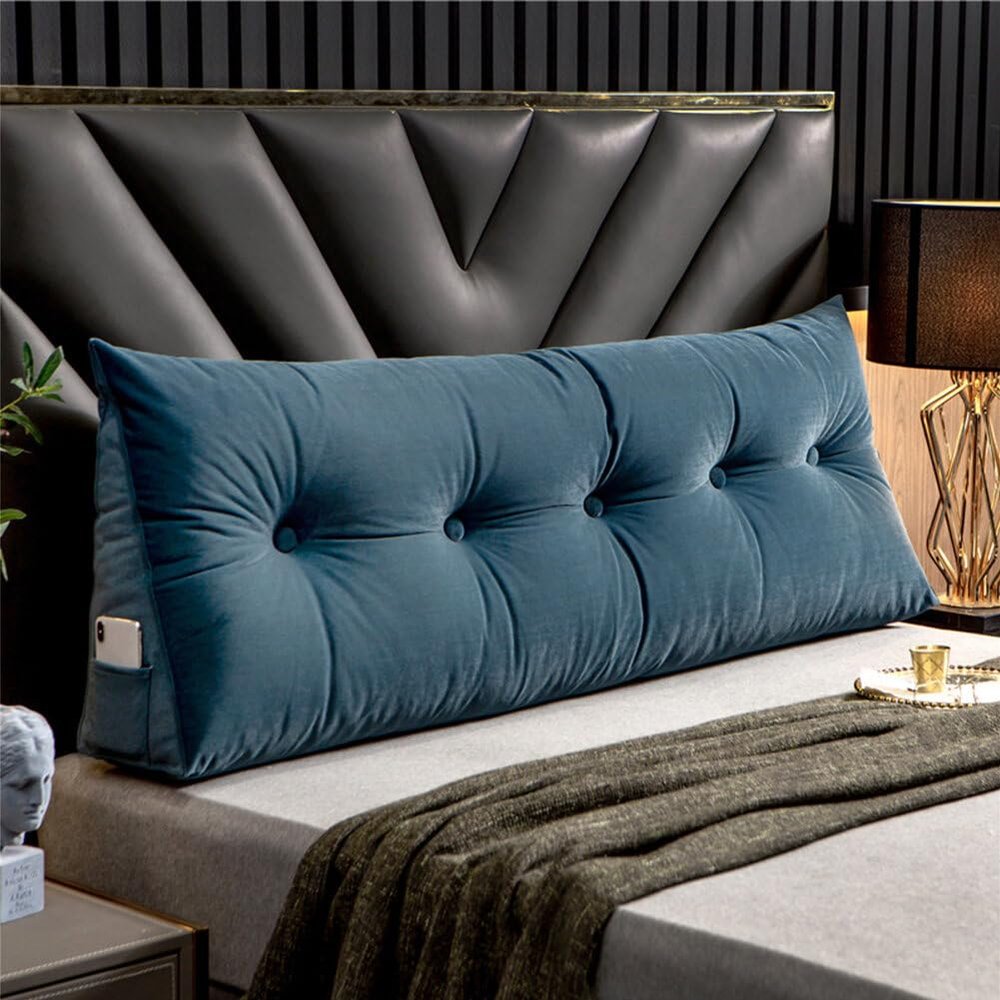 Gujuja Headboard Wedge Pillow Soft and Skin Friendly Reading Pillow Detachable Full Size Bed Back Rest Pillow for Sofa,Bed,Bay Window,59 * 9.05 * 19.6 Inches,Light Blue