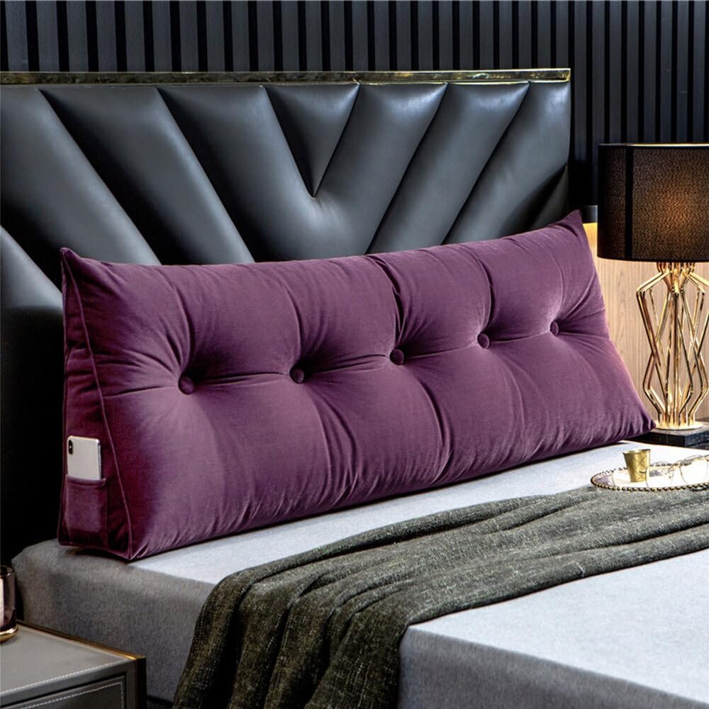 Gujuja Headboard Wedge Pillow Soft and Skin Friendly Reading Pillow Detachable Full Size Bed Back Rest Pillow for Sofa,Bed,Bay Window,59 * 9.05 * 19.6 Inches,Purple