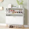 NOVAMAISON Shoe Cabinet with 2 Flip Drawers, Shoe Storage Cabinet Entryway Slim, White and Gold Narrow Shoe Cabinet w/Metal Legs, Hidden Freestanding Shoe Rack Organizer for Entryway, White view 1