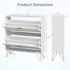NOVAMAISON Shoe Cabinet with 2 Flip Drawers, Shoe Storage Cabinet Entryway Slim, White and Gold Narrow Shoe Cabinet w/Metal Legs, Hidden Freestanding Shoe Rack Organizer for Entryway, White view 2