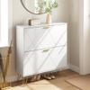 NOVAMAISON Shoe Cabinet with 2 Flip Drawers, Shoe Storage Cabinet Entryway Slim, White and Gold Narrow Shoe Cabinet w/Metal Legs, Hidden Freestanding Shoe Rack Organizer for Entryway, White view 3