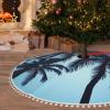 48" Christmas Tree Skirt with Pom Poms Palm Tree Blue Christmas Tree Mat Cover Xmas Tree Skirt for Xmas Holiday Party Christmas Decoration Ornaments Pom Poms Tree Skirt for Happy New Year view 1