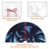 48" Christmas Tree Skirt with Pom Poms Palm Tree Blue Christmas Tree Mat Cover Xmas Tree Skirt for Xmas Holiday Party Christmas Decoration Ornaments Pom Poms Tree Skirt for Happy New Year view 4