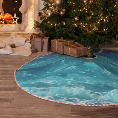 48" Christmas Tree Skirt with The Deep Ocean Christmas Tree Decoration Mat Rustic Xmas Tree Cover Mat Waterproof Xmas Tree Skirt for Holiday Farmhouse Decorations