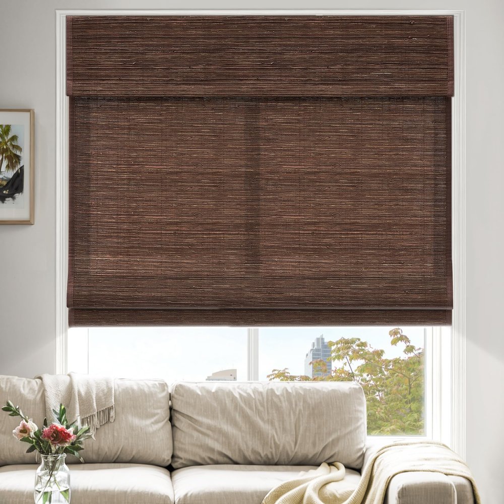 MiLin Roman Shades for Windows Cordless Blackout Roman Window Shades Blinds 100% Natural Linen Hand-Made - Belgian Chocolate (with Lining, Block 60%-70% Light) 61" W x 64" H