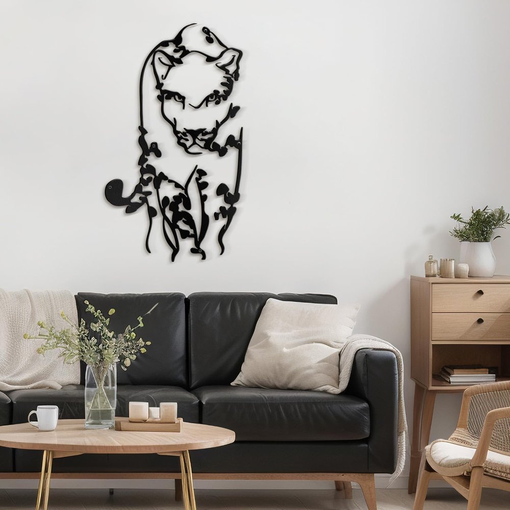SIGNLEADER Metal Wall Art Decor Leopard Minimalist Modern Abstract Wall Sculpture Hangings Home Decoration for Living Room, Bedroom, Bathroom, Kitchen, Outdoor - 36" Black