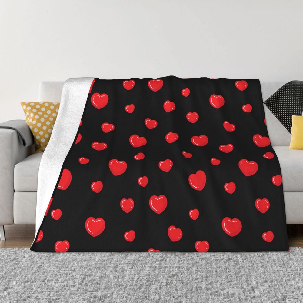Red and Black Hearts Pattern for Valentine's Day Blanket Gifts Funny Throw Blanket Flannel Blanket Ultra-Soft Blanket Fuzzy Blanket Plush Blanket Soft Cozy Lightweight Blanket for Sofa Bed 40"x30"