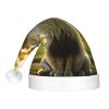 MIXMEY Lion Print Santa Claus Hat Cute Plush Christmas Hat Led Light Xmas Hats view 3