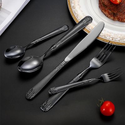 Black Silverware Set for 4, 16 Piece Heavy Duty Stainless Steel Flatware Utensils Cutlery Set Including Steak Knife Fork and Spoon Gift Package for Christmas and ThanksgivingBlack