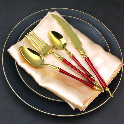 Red Silverware Set for 8, 32 Piece Fashions Stainless Steel Flatware Utensils Cutlery Set Including Steak Knife Fork and Spoon Gift Package for Christmas and ThanksgivingWedding