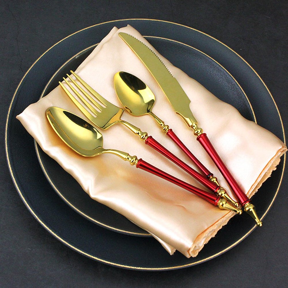 Red Silverware Set for 8, 32 Piece Fashions Stainless Steel Flatware Utensils Cutlery Set Including Steak Knife Fork and Spoon Gift Package for Christmas and ThanksgivingWedding