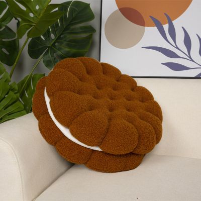 GOUTO Brown Sandwich Throw Pillow Round Cookies Pillows for Sofa Couch Seat Cushions 18" Food Throw Pillows for Home Decoration